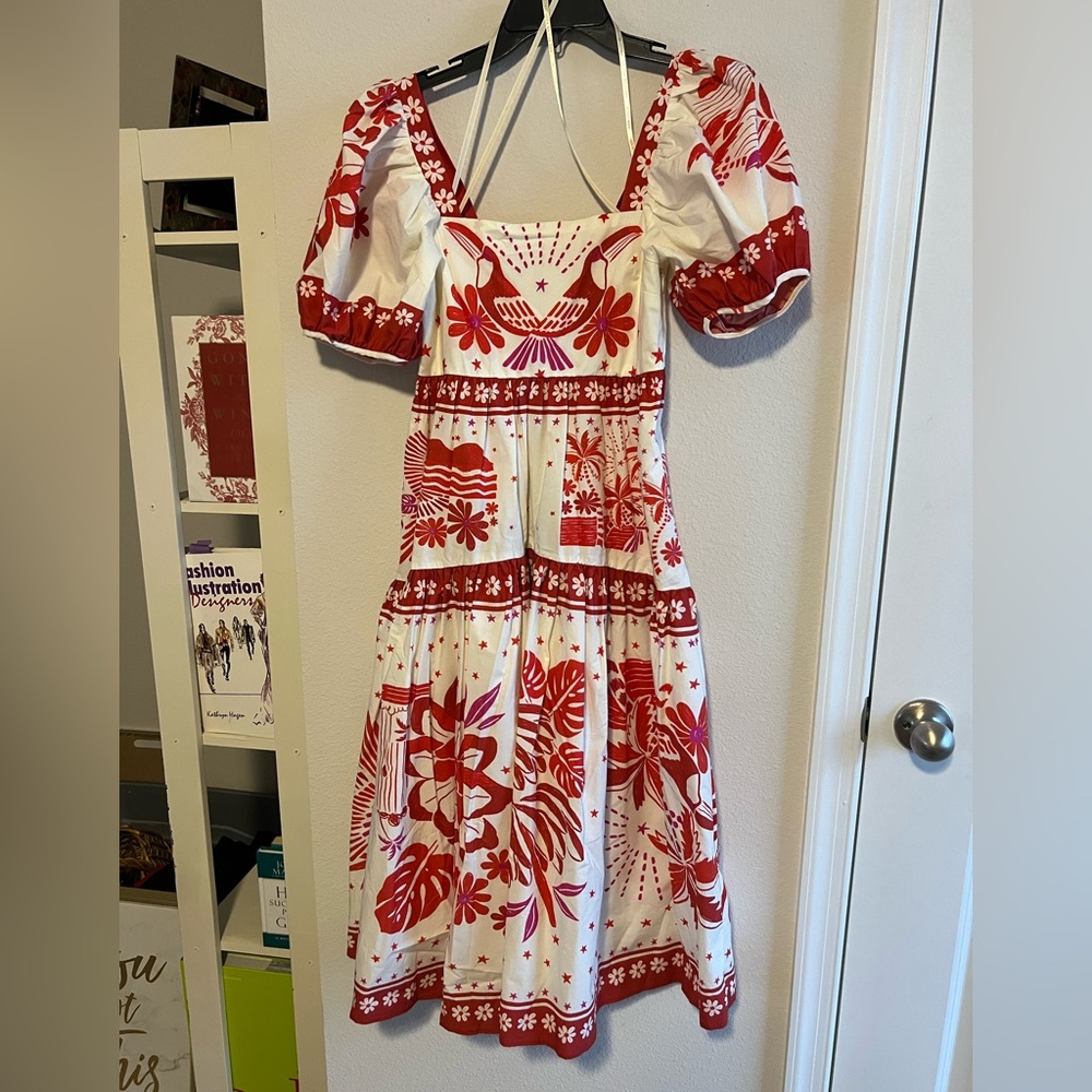 NWT The Farm Rio Rio Tiles Eng Midi Dress Floral A Line - Picture 3 of 15